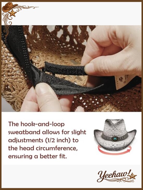 Unisex Western Straw Cowboy Hat Wide Brim Sun Protection Raffia Style main image 5